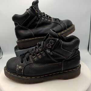 Dr. Martens Black Leather Men's Boots with Yellow Stitching